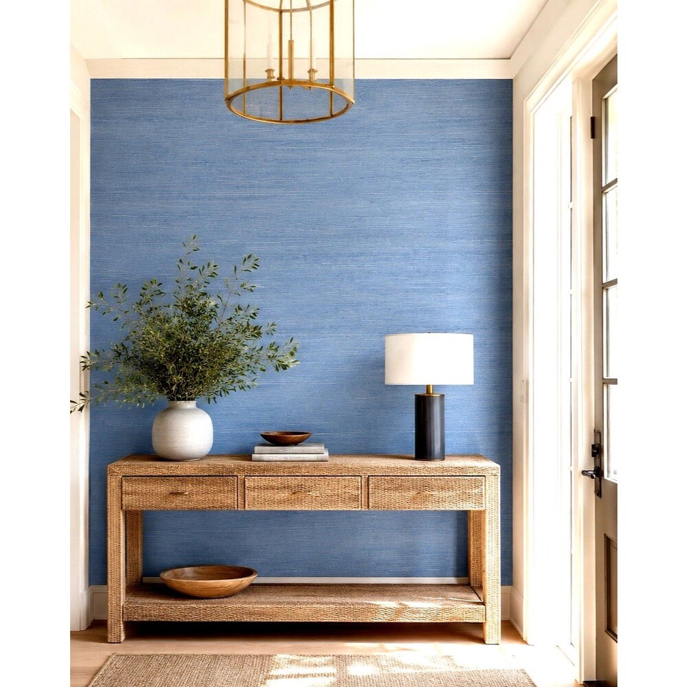 3 Thibaut Shang Extra Fine Sisal Grasscloth Wallpaper Rolls Blue T82828 NEW